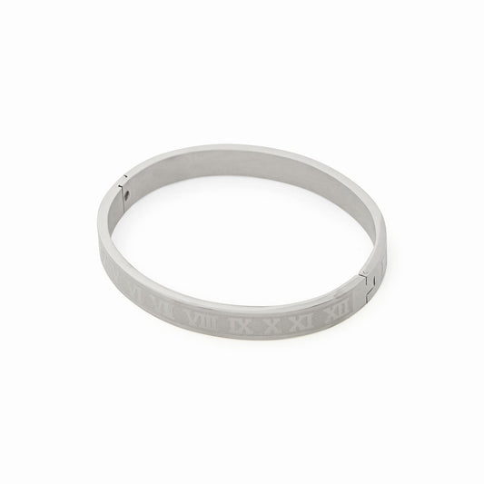 Roman Numeral Bangle - Silver