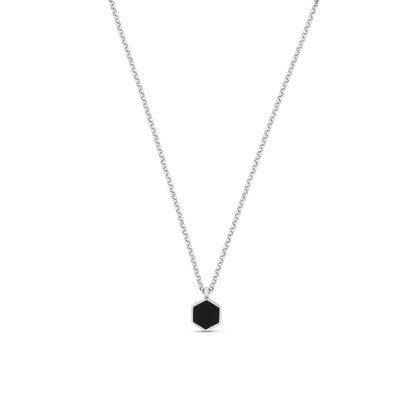 Hex Onyx Pendant Necklace - Silver