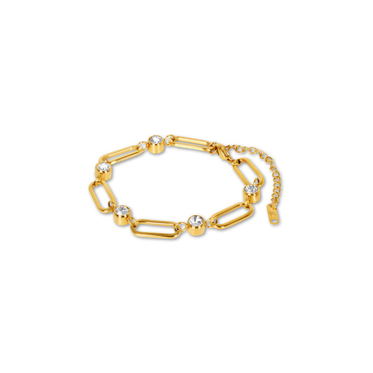 Oval Link Stone Chain Bracelet - Gold