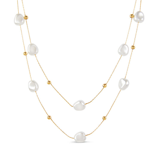 Abstract Pearl Layered Necklace - Gold