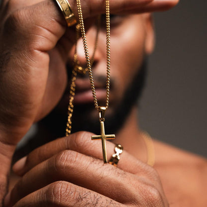 Flat Cross Pendant Necklace - Gold