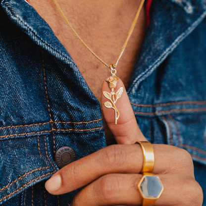 Rose Pendant Necklace - 18K Gold Plated