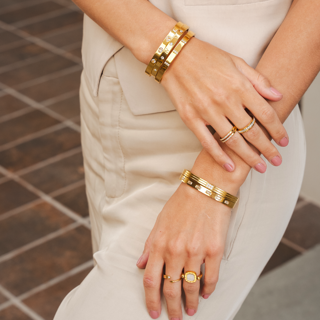 Numeral Stone Bangle - Gold