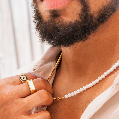 Pearl Cuban Chain Necklace - Gold