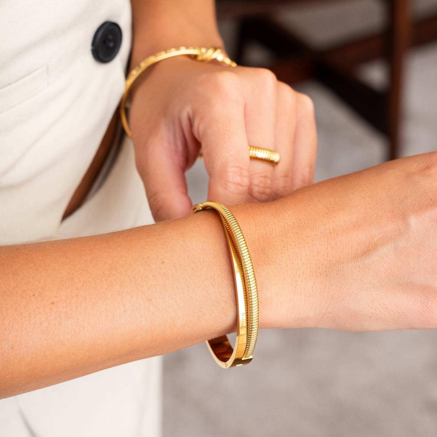 Double Layer Chunky Bangle - Gold