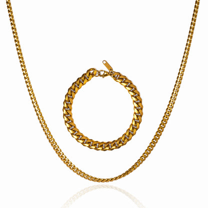 Curb Chain Bracelet X Curb Chain Necklace Set - 18K Gold